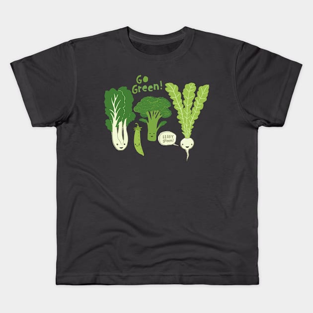 Go Green! Kawaii Cute Vegetables | Veggie Lover's Kids T-Shirt by Coffee Squirrel